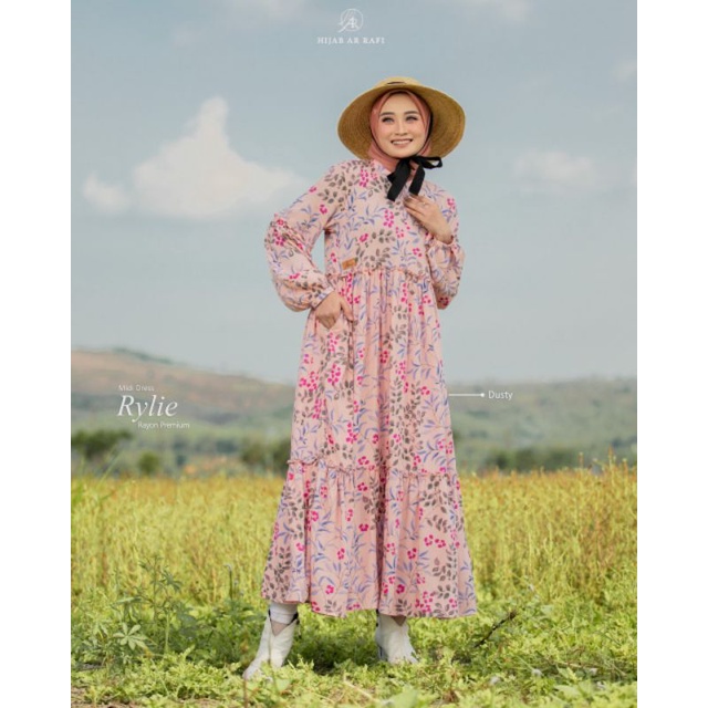 RYLIE MIDI DRESS, Baju Gamis wanita kekinian Motif Bunga By  AR RAFI || Anniha