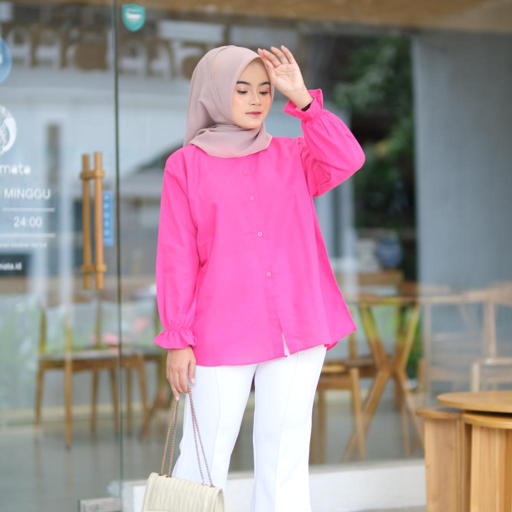 KEMEJA BLOUSE KOREA POLOS KERAH SHANGHAI LENGAN PANJANG SOLARIA SHIRT KANCING FULL HIDUP BAHAN LINEN OOTD REMAJA DEWASA KEKINIAN VIRAL