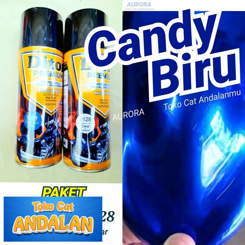 

Toko Cat Andalan - PAKET Pilox Diton Premium Candy Tone Blue 9309 Cat Biru Candytone + Pilok Clear Gloss 9128 Toko Cat Andalan Motor dan Mobil