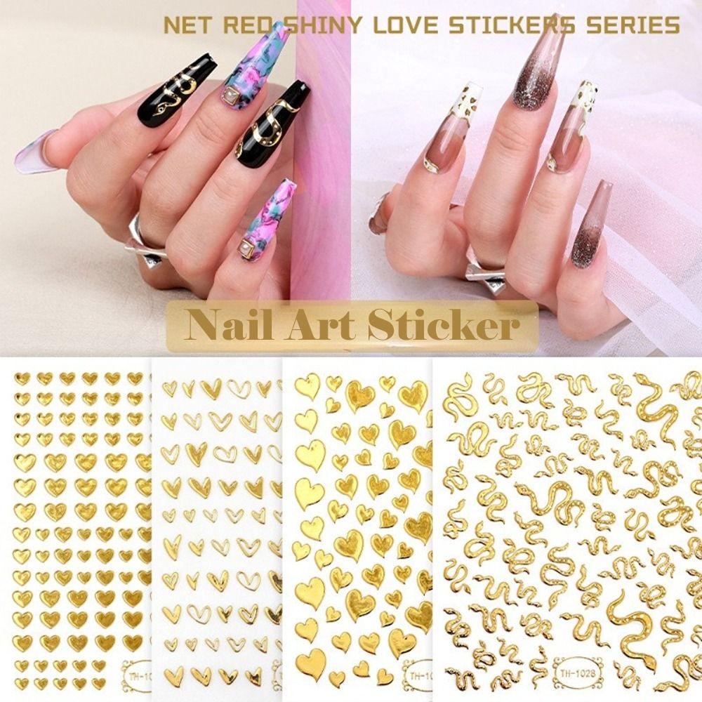 AUGUSTINA Agustina Stamping Emas Nail Art Stiker Perekat Gadis Bentuk Garis Salon Kuku Geometris Nail Sliders Manicuring Foils