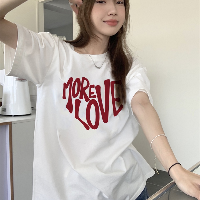 [3 Warna]Print T-shirt Kaos Lengan Pendek Red Heart Atasan Wanita Korean Style