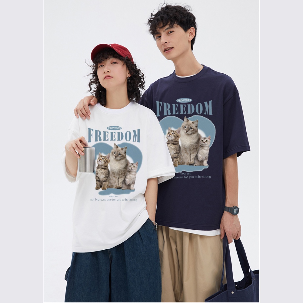 RDGF official shop T-shirt Oversize Three Cats | Kaos Hitam 2023 winter new couple sweater kaos cowok baju hitam cartoon cat print kaos polos kaos couple ootd wanita atasan kaos wanita lengan panjang kaos t shirt oversize kaos cotton