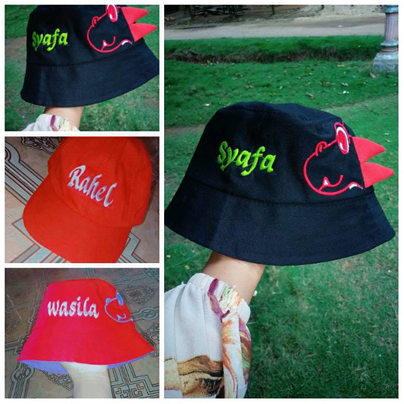 Topi Buket Dino Anak Bordir Nama Request Nama Custom Nama Bebas Suka Suka