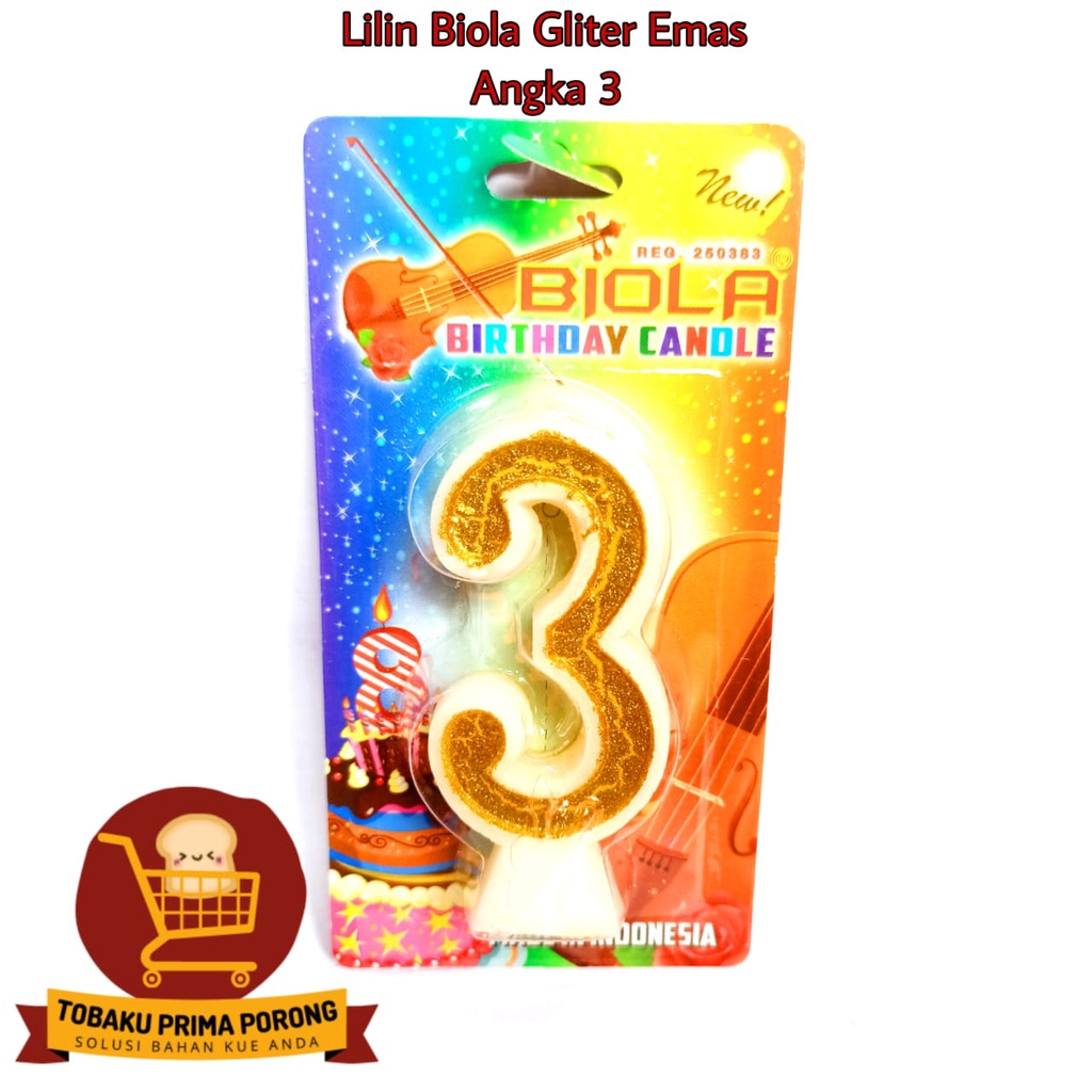LILIN BIOLA BESAR GLITTER EMAS ANGKA 3 - BIRTHDAY CANDLE