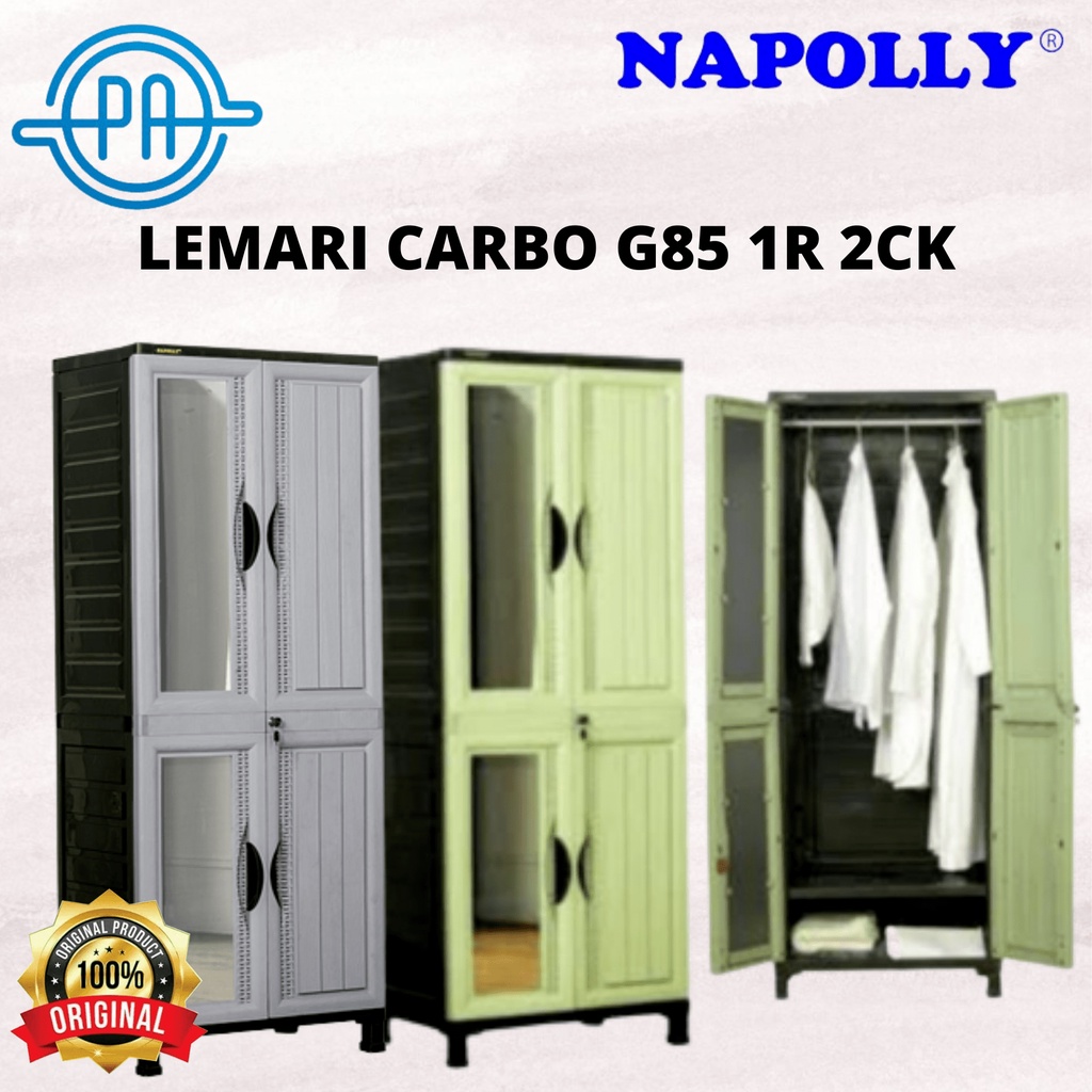 LEMARI NAPOLLY 2 PINTU RAK DAN GANTUNGAN ( CARBO G85 1R 2CK )