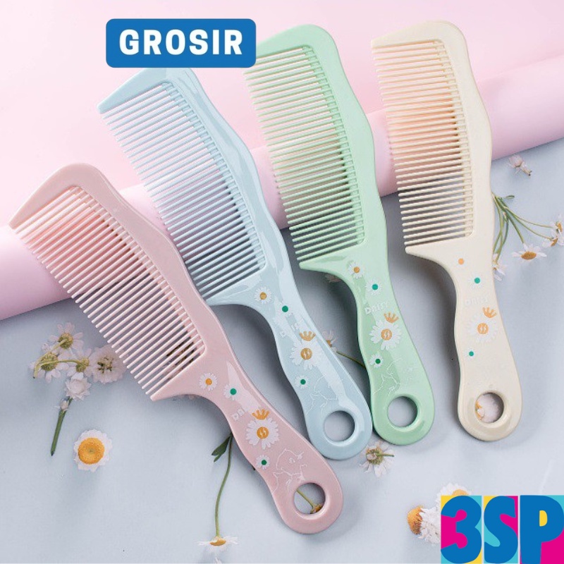 3SP | SSR12 Sisir Rambut Gagang Motif Bunga Puppy Sisir Plastik Premium Karakter Lucu Anti Kusut