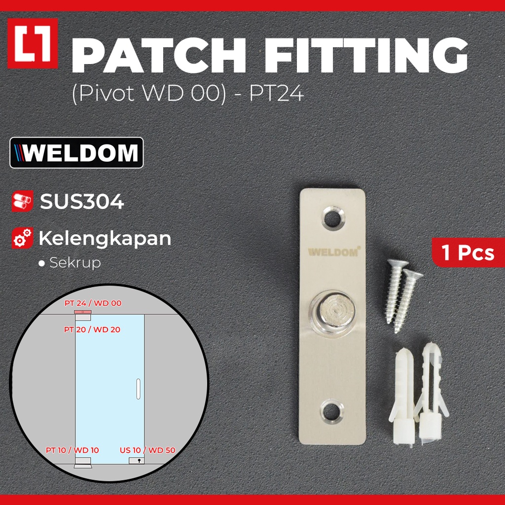 Patch Fitting PT 24 Engsel Top Pivot Pintu Kaca Atas WD00 - Weldom