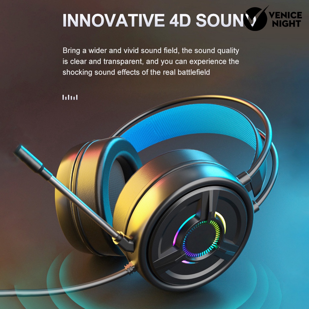 (VNEP) (Berkabel) Headset Colorful Cat Ear Design 3.5mm/USB Over Ear Headphone dengan Mic untuk Gaming