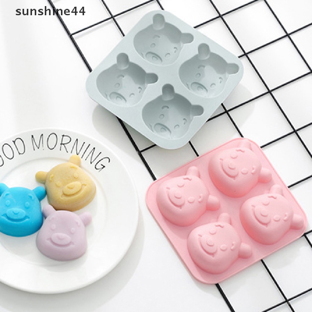 Sunshine 1Pc Cetakan Kue / Dessert Bentuk Beruang 3D Bahan Silikon Dengan 4 Lubang