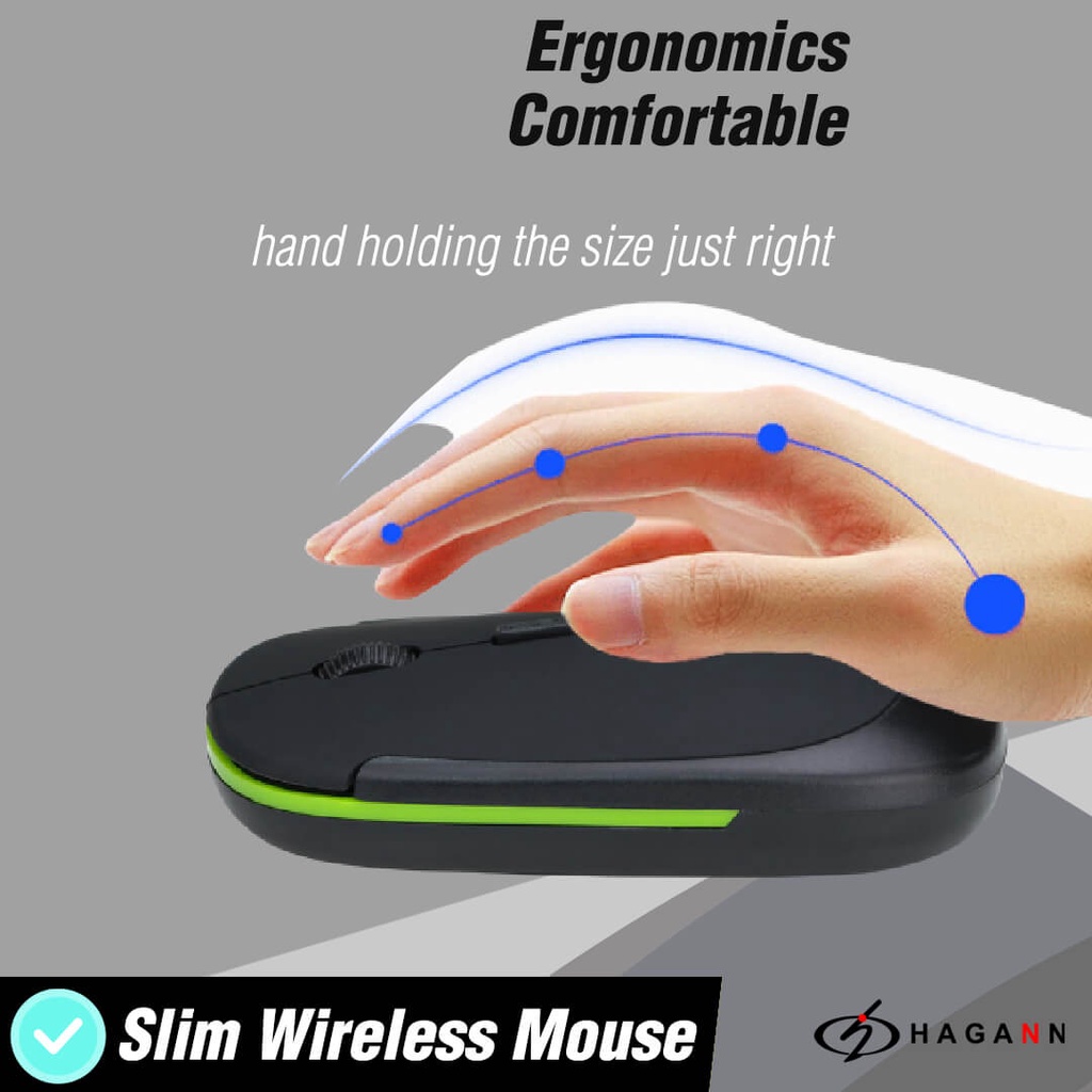 Mouse Wireless Laptop PC Tanpa Kabel Wireles USB Tipis Mini Slim Murah Unik Ergonomic Up To 1600 DPI