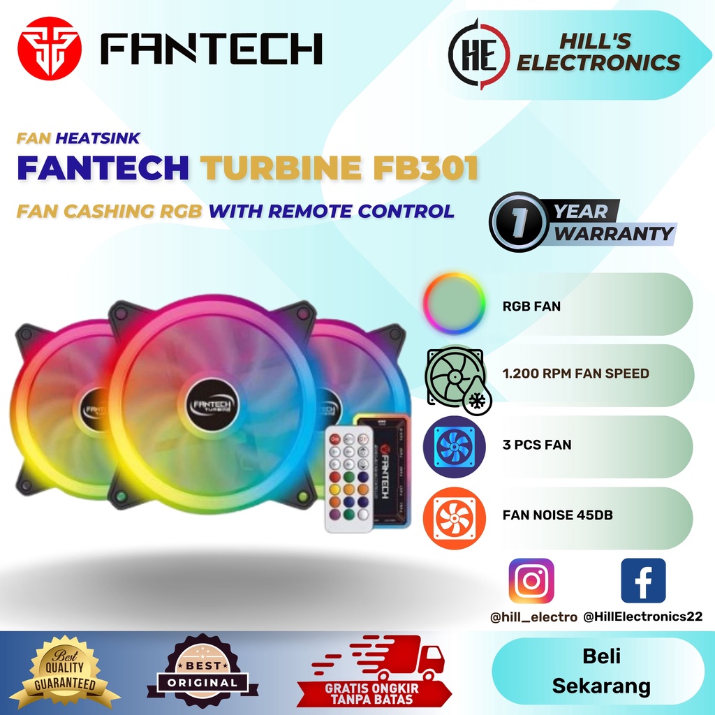 Fantech TURBINE FB301 Fan Cashing RGB 12cm Dengan Remote 3 Set Fan
