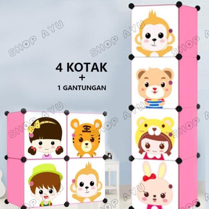 

Lemari pakaian rak susun plastik lemari baju anak rak buku toys 4P stock ready