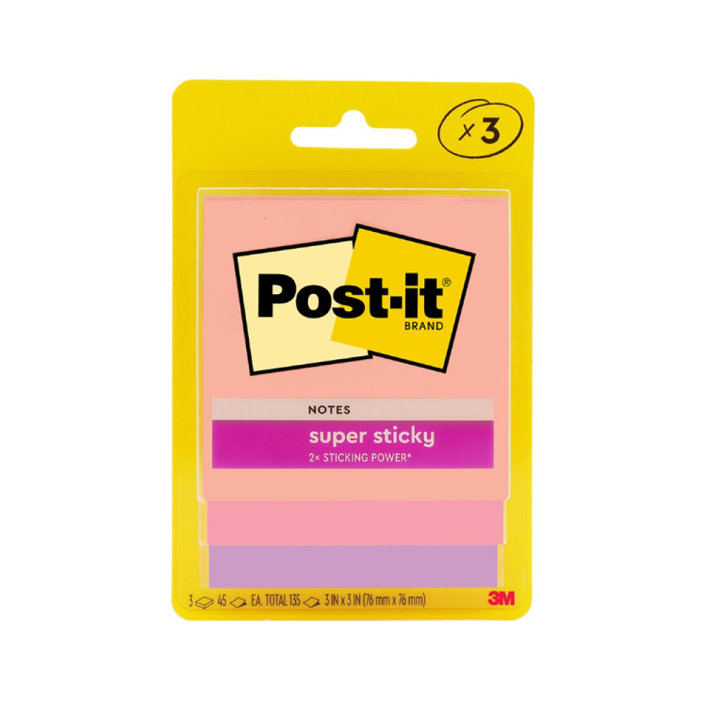 

KERTAS MEMO TEMPEL WARNA 3M POST IT 135 LBR 76 X76 KOTAK SUPER STICKY NOTES