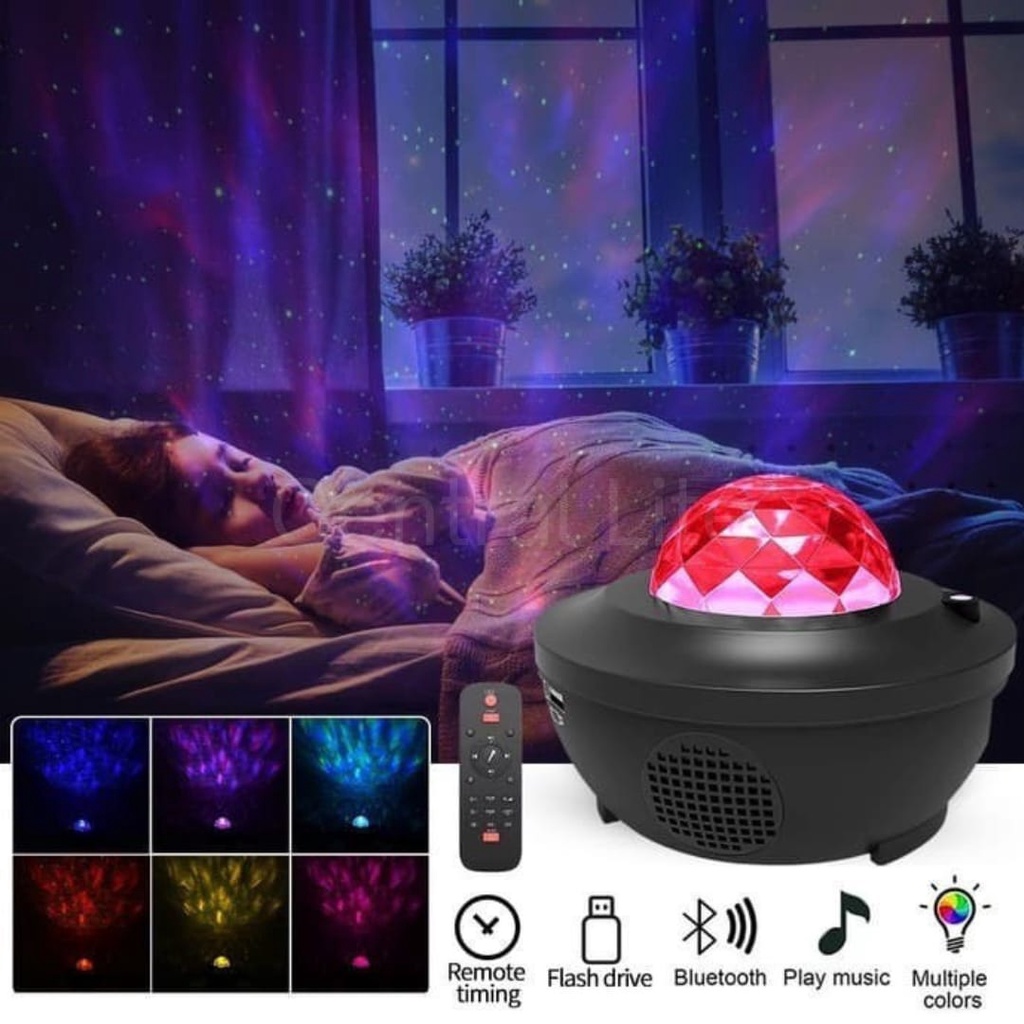 Lampu Tidur Proyektor Bluetooth + Remote + Auto Off Lampu Proyektor Langit Bintang