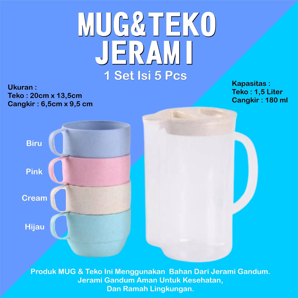 Mug Cangkir Bahan Jerami Gandum Gelas / Cangkir Dan Teko 1 Set