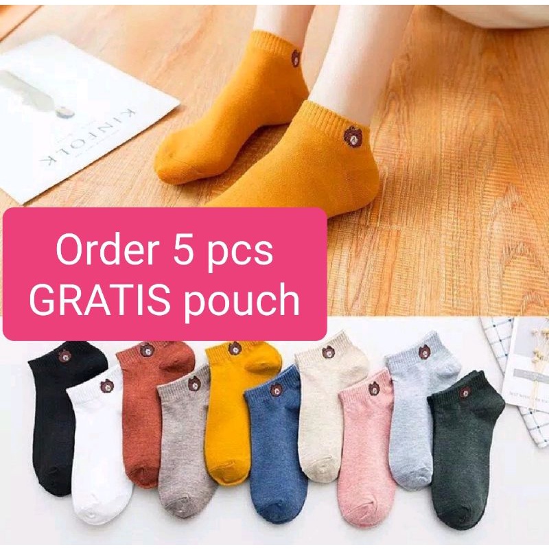 COD - Gratis pouch Cantik K351 Kaos Kaki Brown / Kaos Kaki Anime Cute / Socks /  Short Socks / Sepatu
