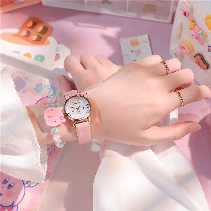 Jam Tangan Wanita Sederhana Korean Fashion Motif Hello Kitty Analog Quartz