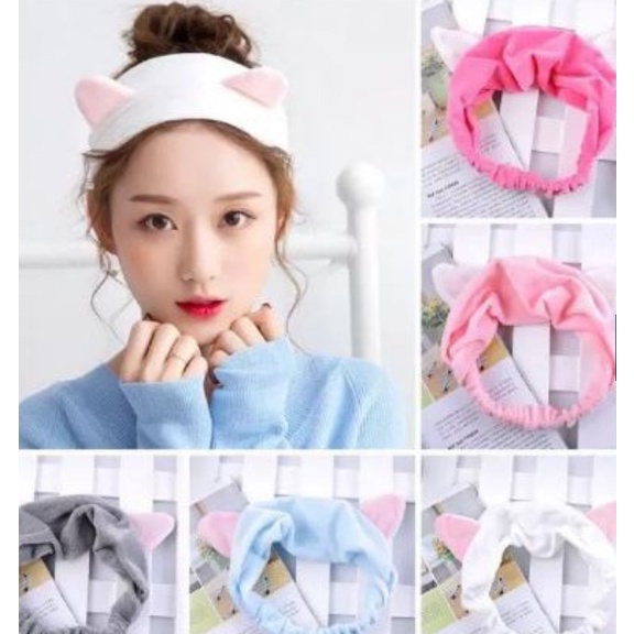 Bandana Bando Korea Import Headband Kain Karet Motif Kuping Kucing Telinga Kelinci Kepala Rambut