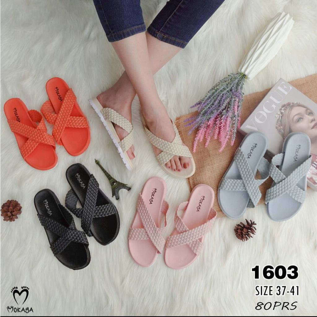 Sandal Slop Jelly PCU Ban Silang Motif Kepang Import mky 1603 37-41