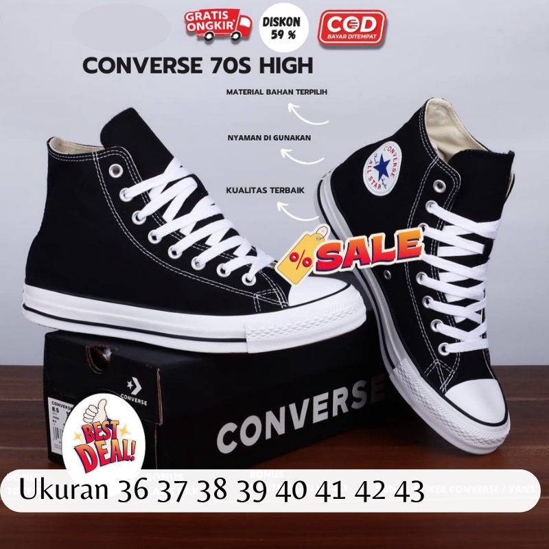 [BISA COD] SEPATU CONVERSE 70'S HIGH BLACKWHITE PREMIUM