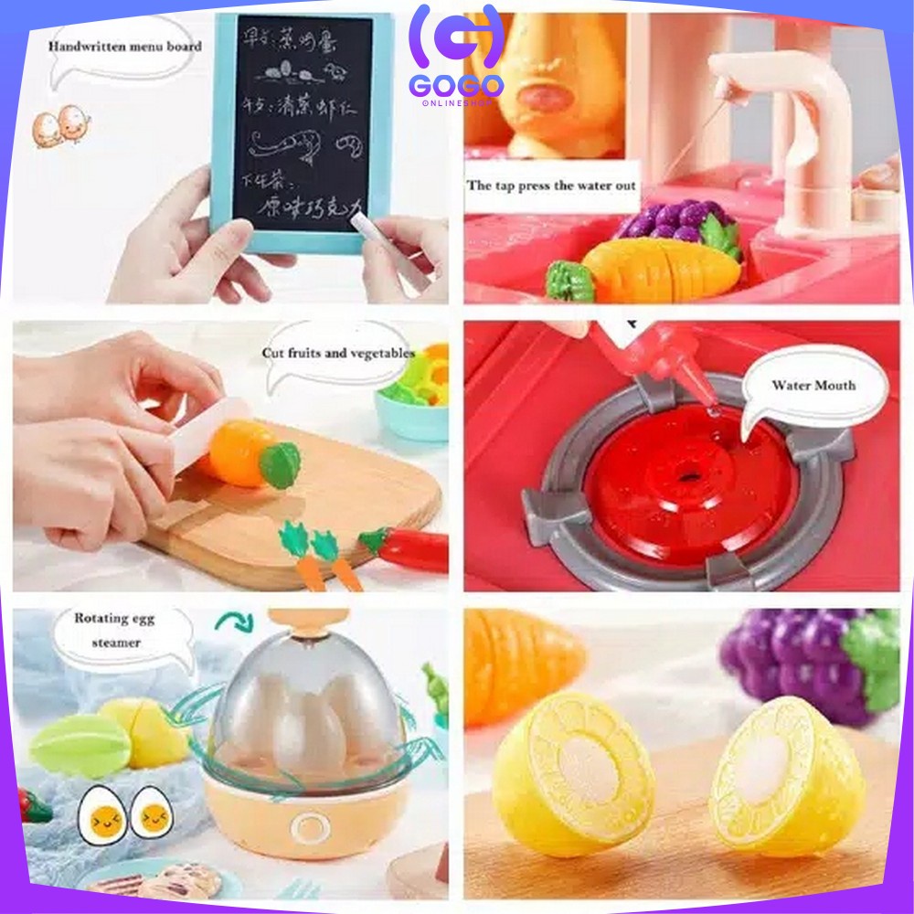 GOGO-M24 Mainan Spraying Mist Kitchen Set Isi 65PCS Mainan Masak Masakan Dapur Anak Perempuan 888-54