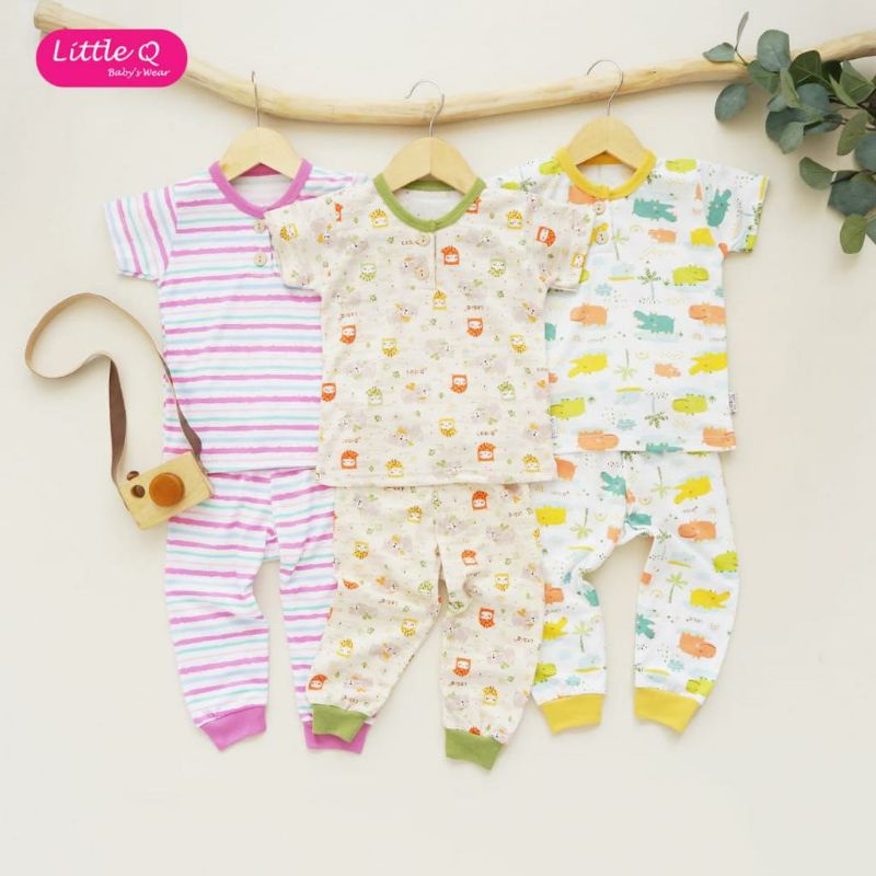 Little Q Stelan New Born, S, M, L, Lengan Pendek + Celana Pendek Kotak Motif Boy and Girl