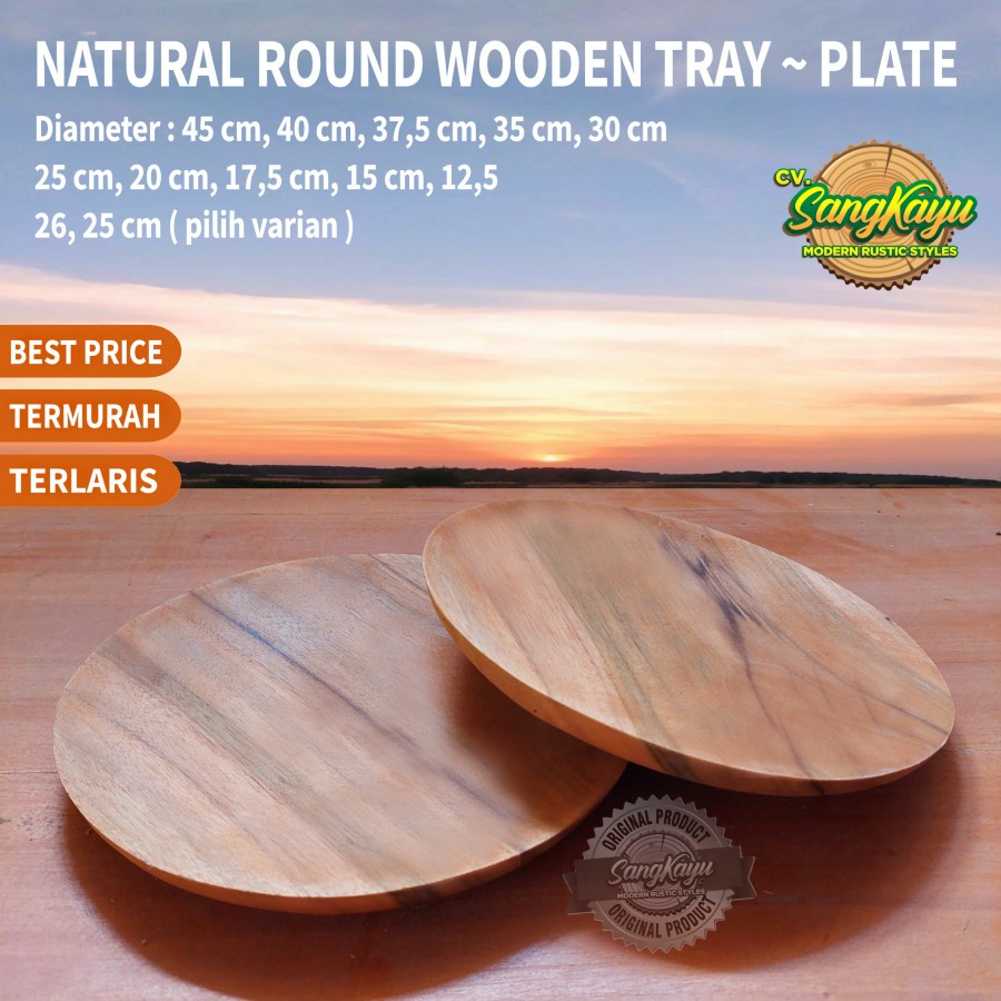 Nampan bulat kayu piring saji kayu besar bulat Wooden Tray plate baki