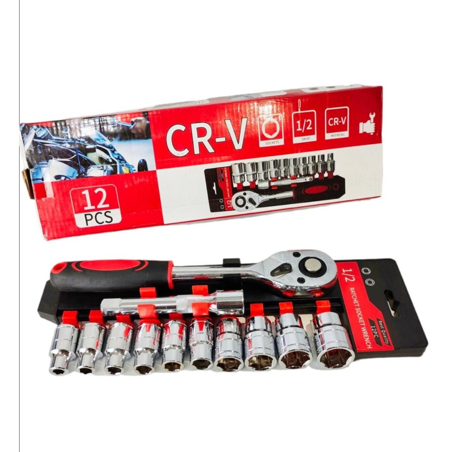 KUNCI SOK SET 1/2 ISI 12PCS KUNCI  PAS KUNCI SHOCK RATCHET WRENCH CRV