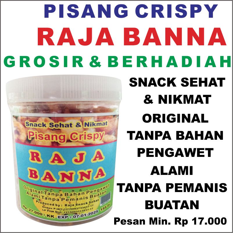 

PISANG KRISPY RAJA BANNA Grosir & Berhadiah Snack Sehat dan Nikmat 155 gram Renyah Original Tanpa Bahan Pengawet, Alami Tanpa Pemanis Buatan Kemasan Toples KRIPIK RAMBAK PISANG BANANA CRUNCH SELE CEMILAN ANNUR KARANGAYU TOKO 17999 PISANG CRISPI