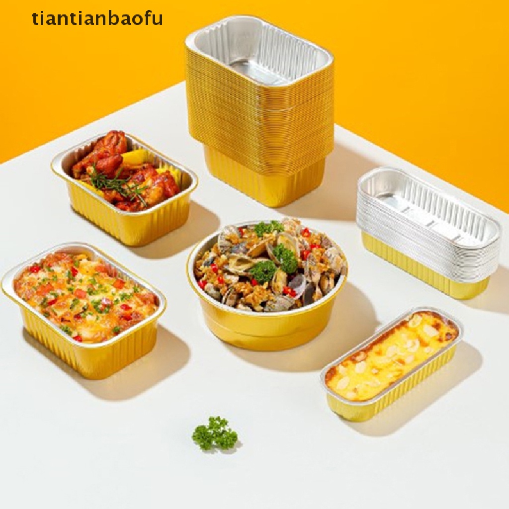 10 Pcs Kotak Baking Bentuk Persegi Panjang Bulat Bahan Aluminum Foil Warna Emas Untuk Dapur