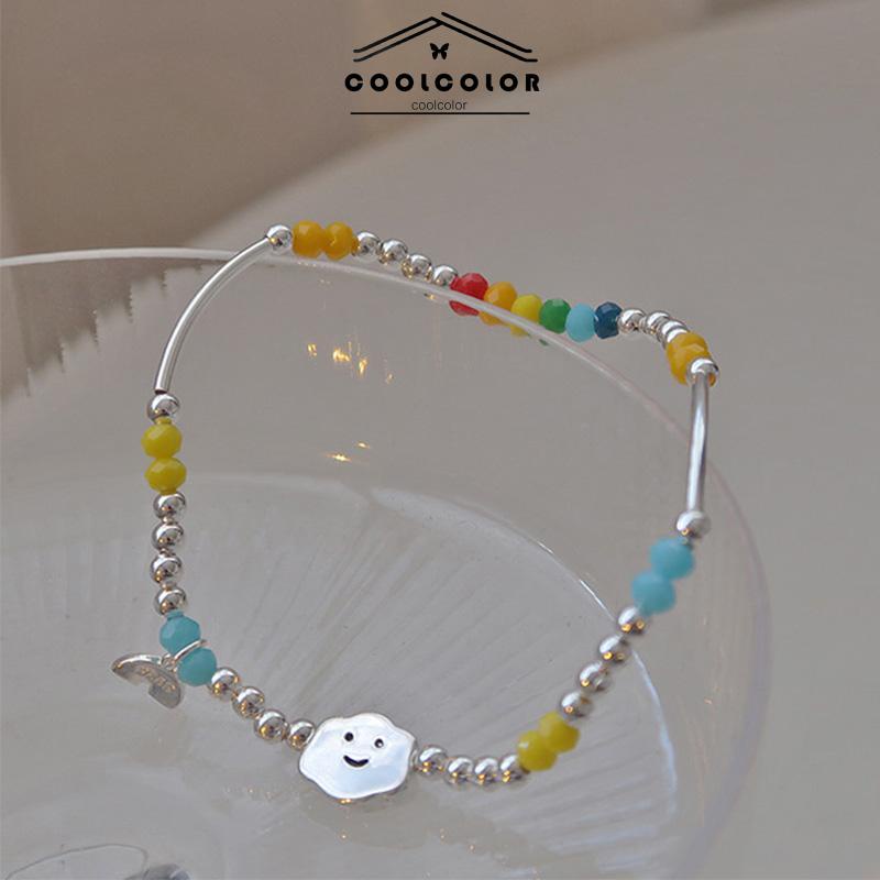 COD❤️Gelang Awan Wajah Smiley Pelangi  Gelang Manik-manik Perhiasan Gelang Tangan Siswa Perempuan- cl