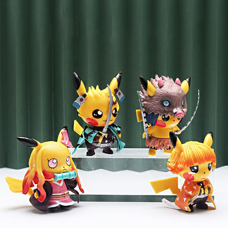 Pokemon Pikachu Cosplay Demon Slayer Kamado Tanjirou Nezuko Anime Action Figure Kimetsu No Yaiba Model Doll Toys For Kid Gifts