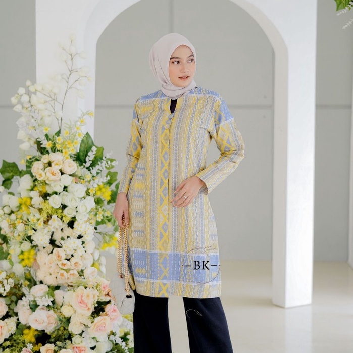 Baju Batik Wanita Modern Atasan Batik Kerja Wanita Kancing Lengan Panjang Tunik Batik Kantor Seragam Batik M L XL XXL