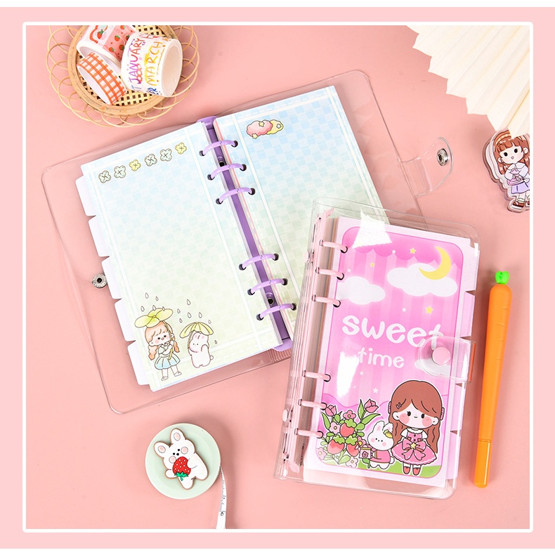 BUKU DIARY BINDER JOURNAL PLANNER ANAK TRANSPARAN BUKU CATATAN HARIAN ANAK SEKOLAH MOTIF KARTUN LUCU LOOSE LEAF NOTEBOOK MEMO BISA DILEPAS GAYA JEPANG DAN KOREA