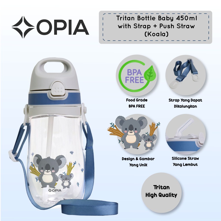 Opia Tritan Bottle Kids 450ml - Koala Straw Bottle with Strap