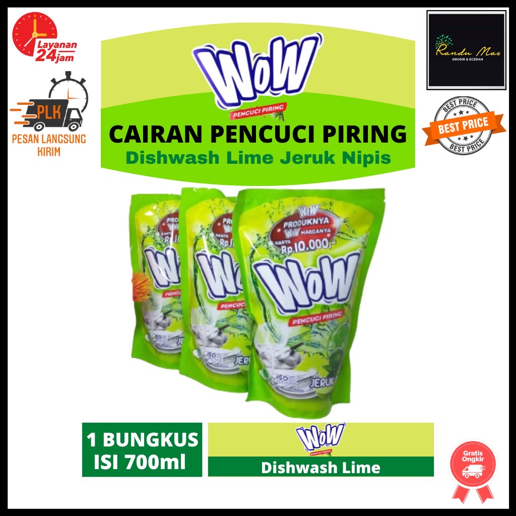 WOW Sabun Cuci Piring Jeruk Nipis 700ml Dishwash Liquid Refill Kemasan Ekstra Ekonomis Original