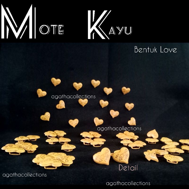 Mote Kayu bentuk Love ±90gram