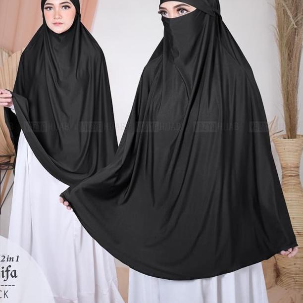 Jilbab Cadar Instan Hijab Khimar Cadar Menyatu Kerudung Jumbo Syari - Black