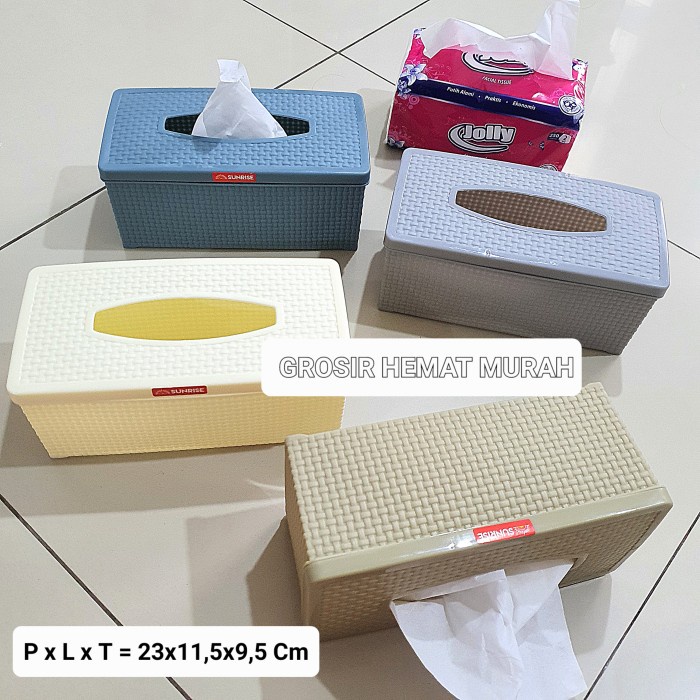 Kotak Box Tempat Tisu/Tissue/Tissu Plastik SUNRISE Motif Rotan Anyam