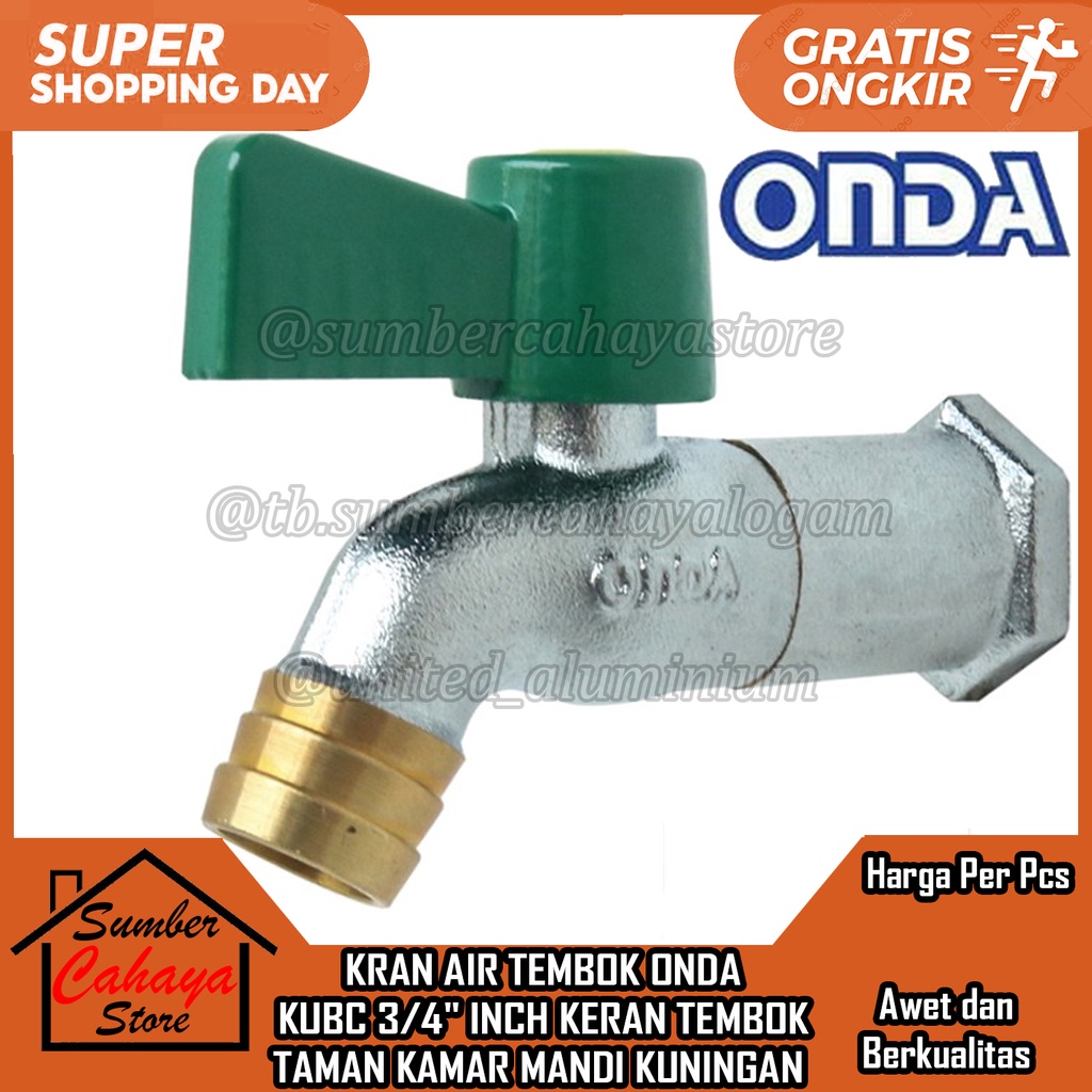KRAN AIR KUNINGAN ONDA KUBC 3/4" in inci inch inchi KERAN TEMBOK TAMAN Garden Tap SAMBUNGAN SELANG B