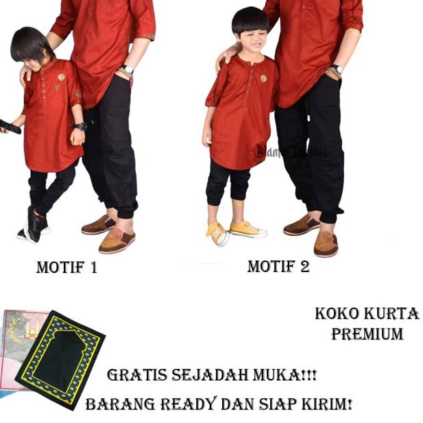 Koko Qurta Anak Couple Ayah Baju Koko Pria kurta / Koko Anak - anak saja, MERAH BATA M1