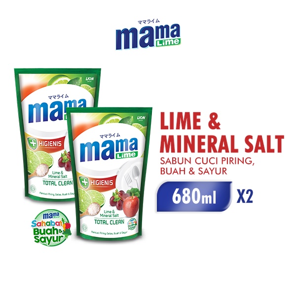 Mama Lime Sabun Cuci Piring Mineral Salt Pouch 680 ml x2