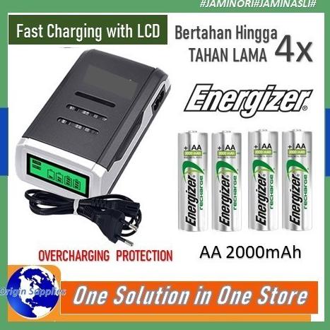 Paket Charger Baterai AA / AAA + 4 battery AA 2000 mAh Energizer
