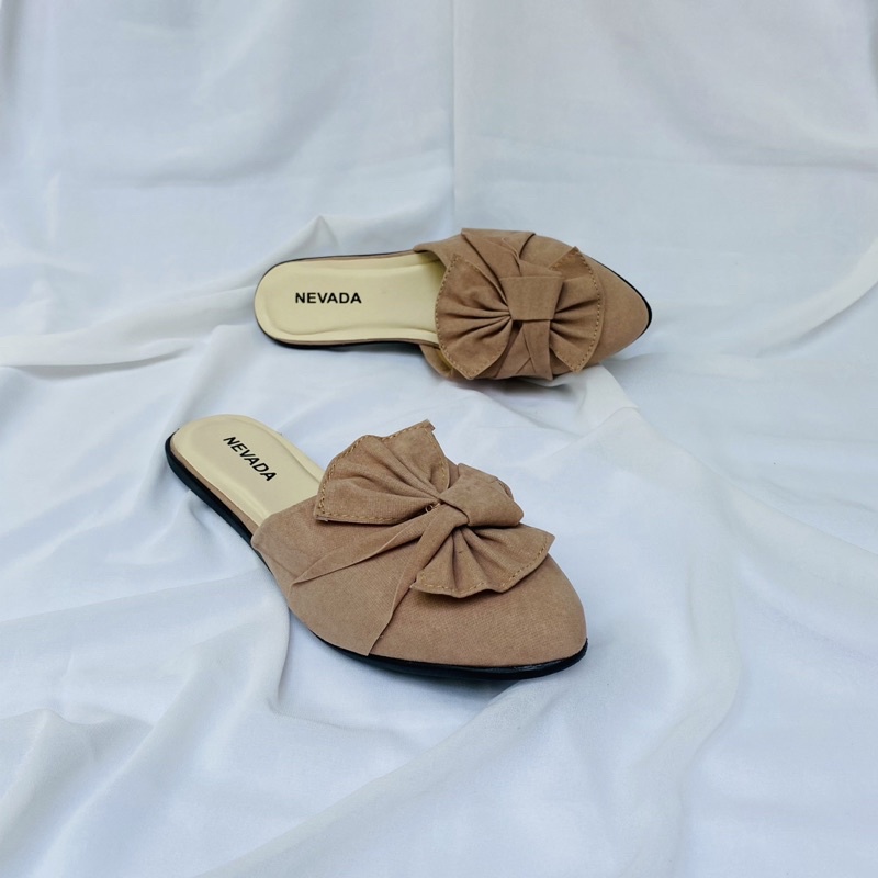 DISKON DAY! Sepatu Sandal Mules - Sandal Wanita Nevada - Flatshoes Sepatu Kerja - Mules Beludru