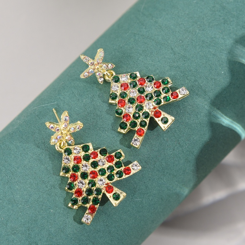 1 Pasang Anting Bentuk Pohon Natal Aksen Kristal Berlian Imitasi Bahan Zirkon Warna-Warni Untuk Wanita