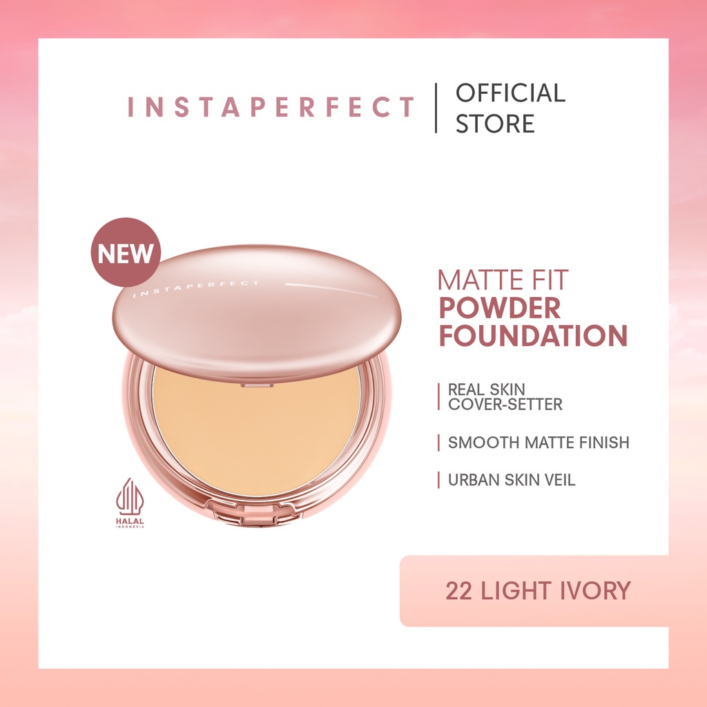 Wardah Instaperfect Matte Fit Powder Foundation 13 g - Bedak (Real Skin Cover Setter, Smooth Matte Finish, SPF 20 PA+++)