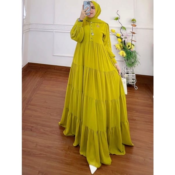 Serena Dress Kondangan Gamis Dewasa Ceruty Babydoll Baju Wanita Jumbo Gaun Pesta Muslimah Busui Friendly Ootd Kekinian