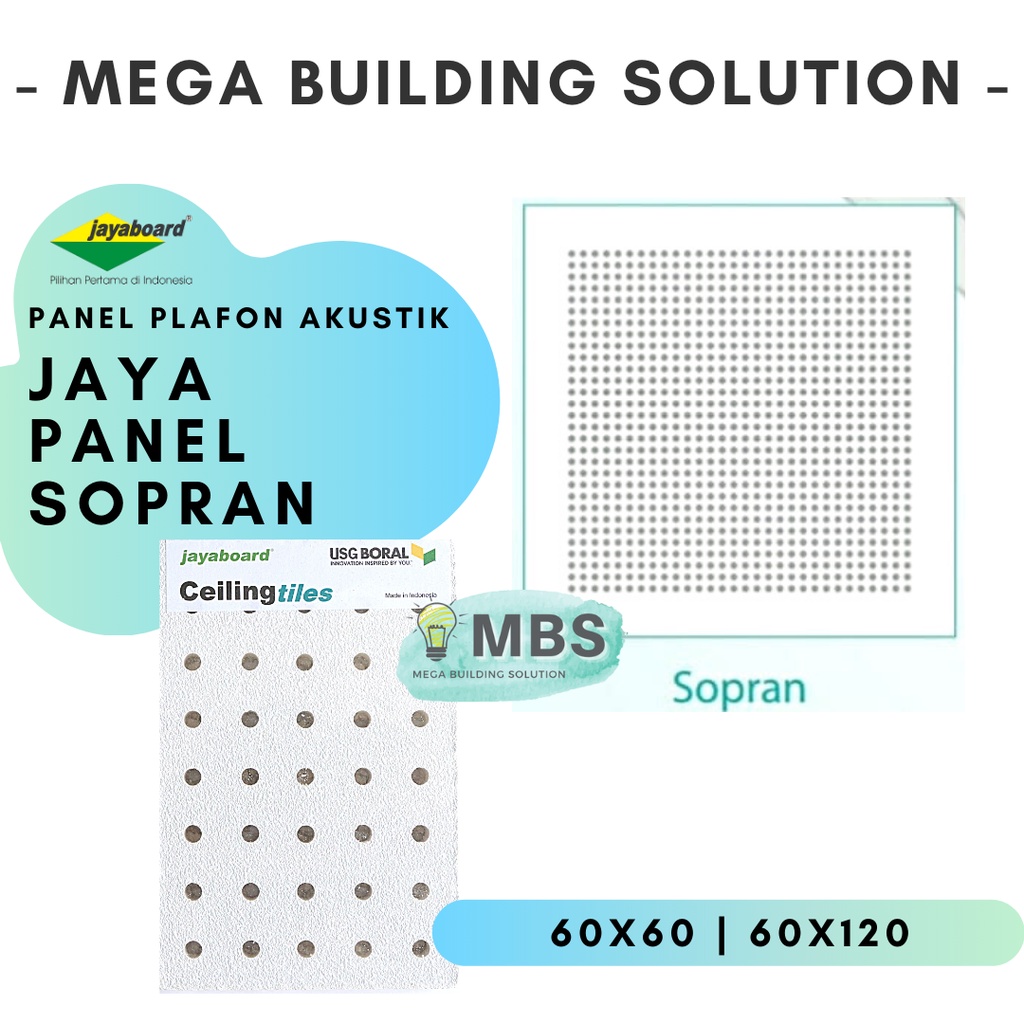 Jayaboard Akustik Sopran 60x120 / Plafon Ceiling Panel 9mm / Gyptile Jaya Akustik Mineral Fiber