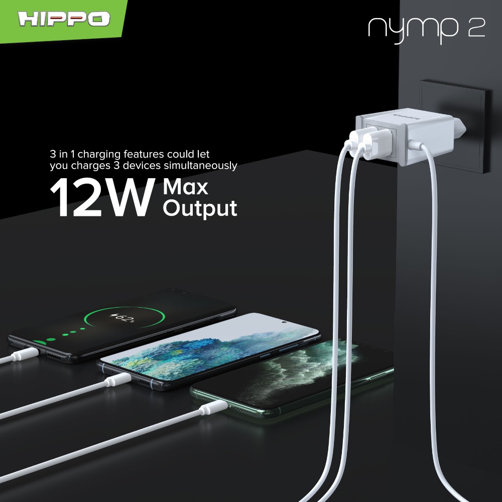 Hippo Adaptor NYMP 2 2.4A SDC USB Adapter Kepala Casan Colokan Charger Charging Rumah Type C Iphone Micro Travel Dual Port Output USB A USB C