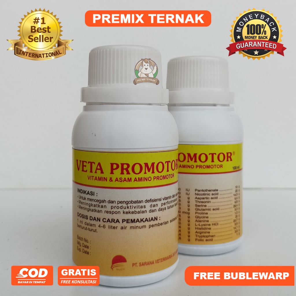 Veta Promotor 100 ml - Multivitamin &amp; Asam Amino Oral Lengkap - Mirip Introvit Oral - Asam Amino Larut Air untuk Ternak - Memacu Metabolisme dan pertumbuhan ternak Sapi Kambing Domba Cempe Pedet